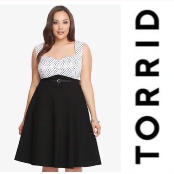 torrid Dresses & Skirts - Torrid 16 plus size black/white belted Polka Dot Swing Dress (Belt not included)